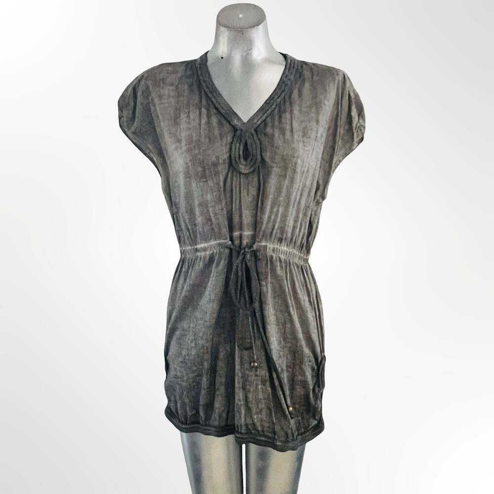 Theme Womens Gray Mineral Wash V-Neck Drawstring Romper Size L
